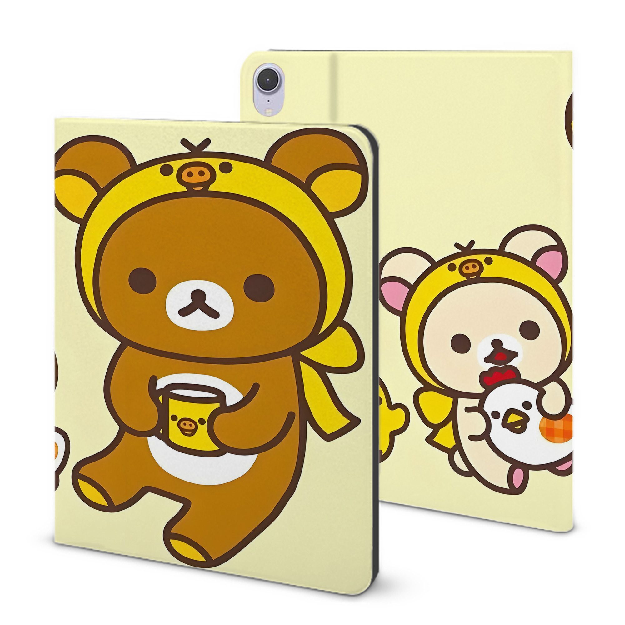 （画像用） リラックマ リラックマ キイロイトリ Rilakkuma Korilakkuma Kiiroitori IPad ケース ブック型 PUレザー TPU 耐衝撃 軽量 薄型 ペン収納なし 全面保護 IPad 各モデル対応